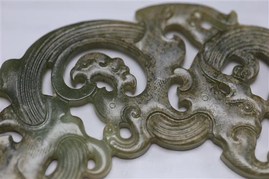 A Chinese archaistic celadon jade disc, D. 23.2cm